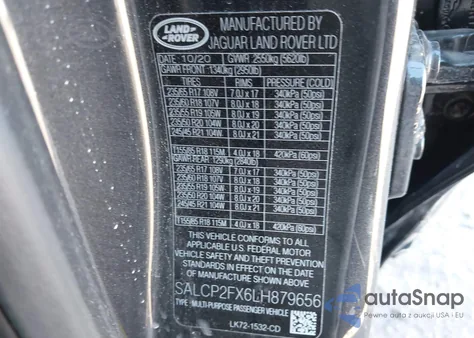 2020 Land Rover Discovery Sport Se z USA, uszkodzony, nr VIN SALCP2FX6LH879656